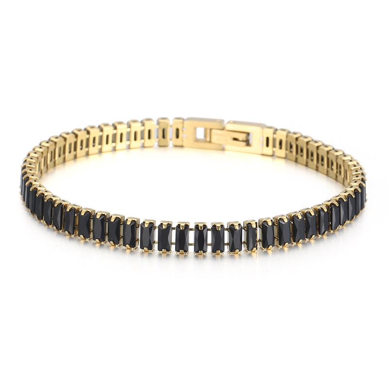 6mm Bracelet 18K Gold Stainless Steel Bracelet Inlaid With Rectangular Colored Zircon Stones