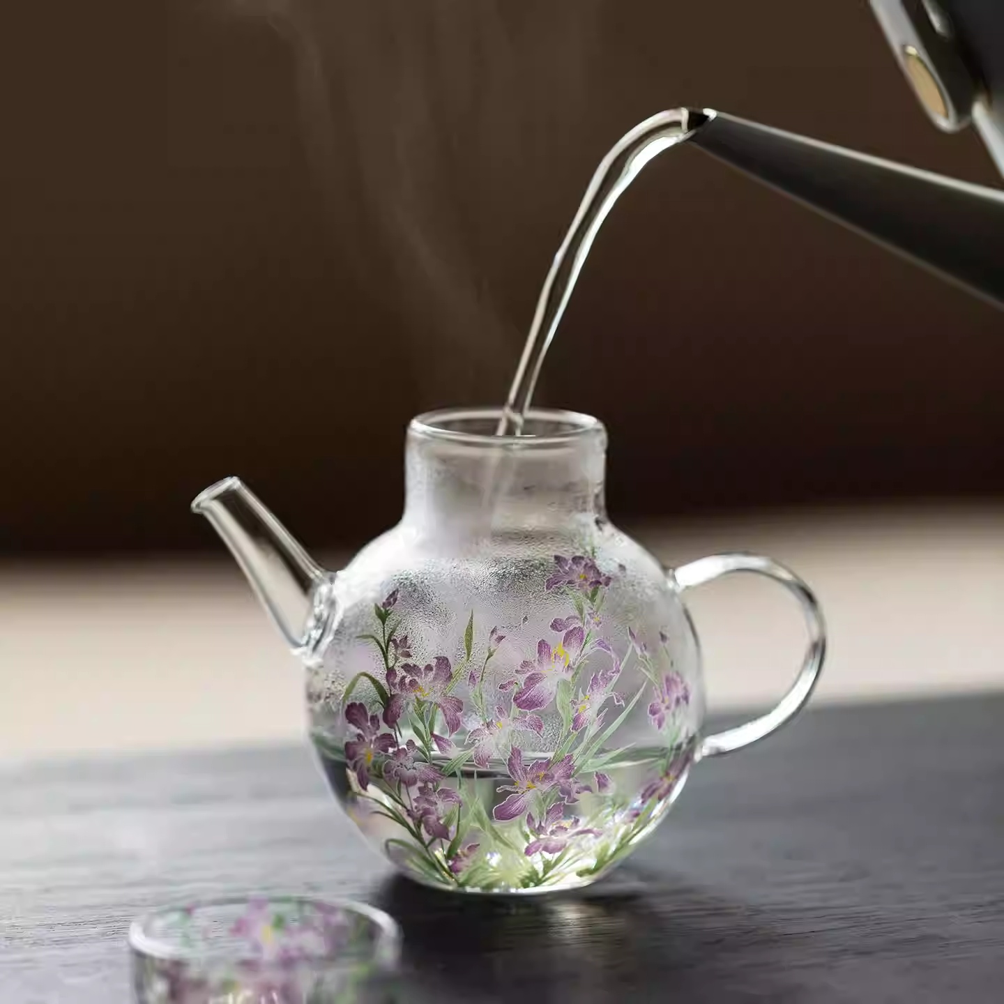 A Beautiful And Elegant Iris-patterned High-borosilicate Heat-resistant Kettle For Home Use