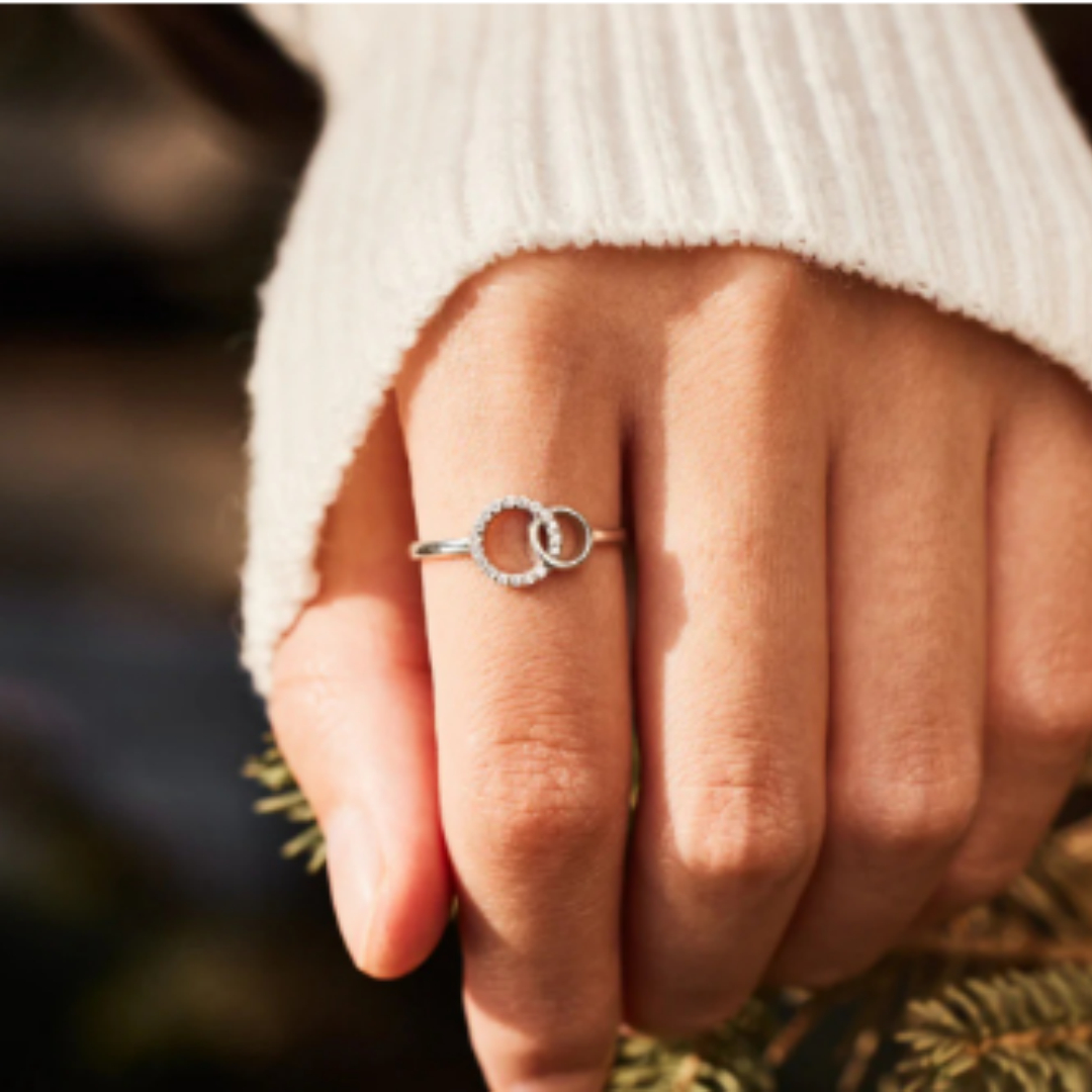 S925 Sterling Silver Double-ring Ring For Women, Simple And Stylish