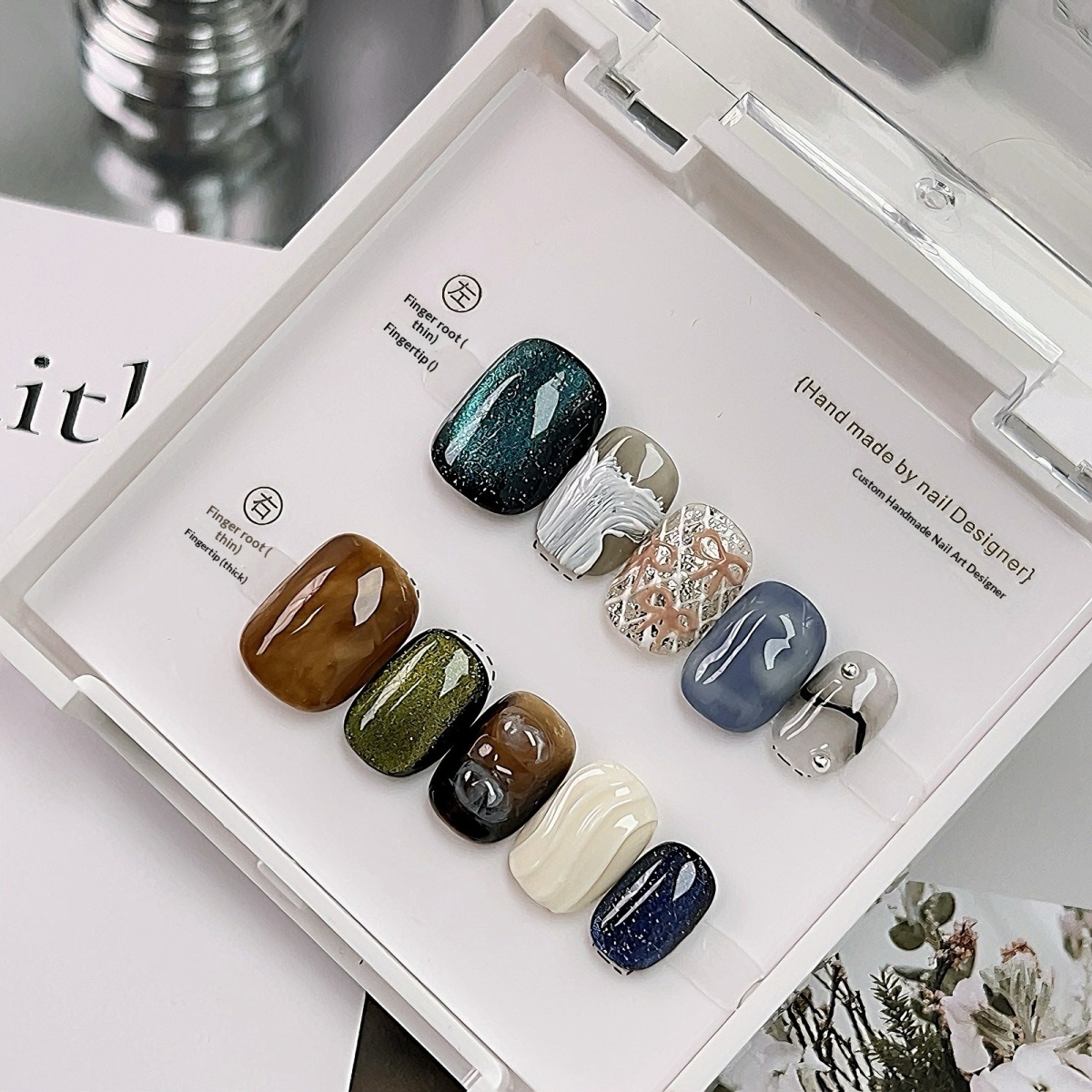 Handmade Multicolored Ombre Cat-eye Nail Tips