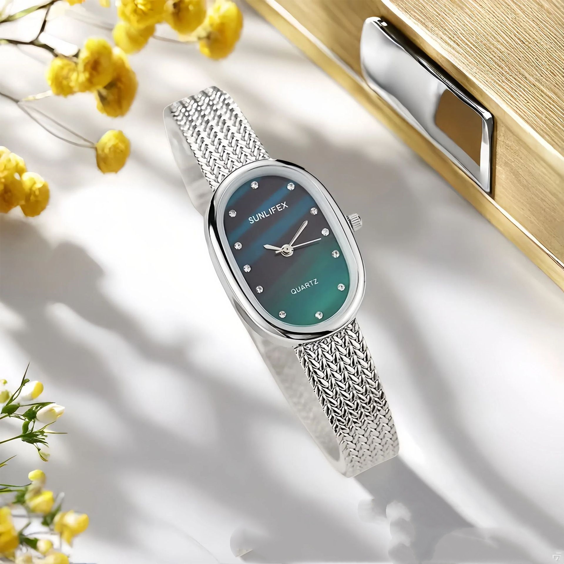 Sunlifex Cross-Border Bestseller Small-Dial Oval Gold Wheat-Grain Watch