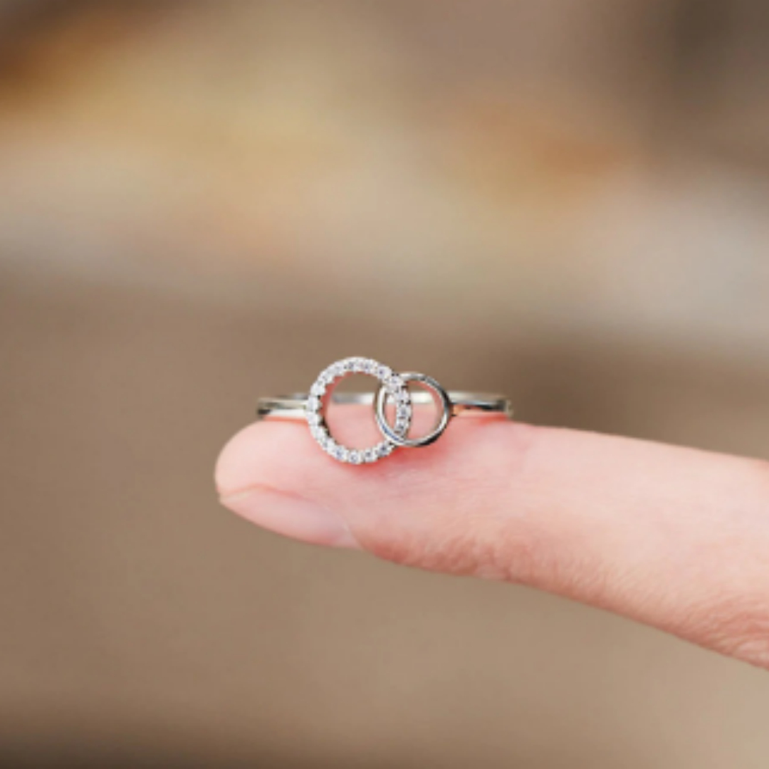 S925 Sterling Silver Double-ring Ring For Women, Simple And Stylish