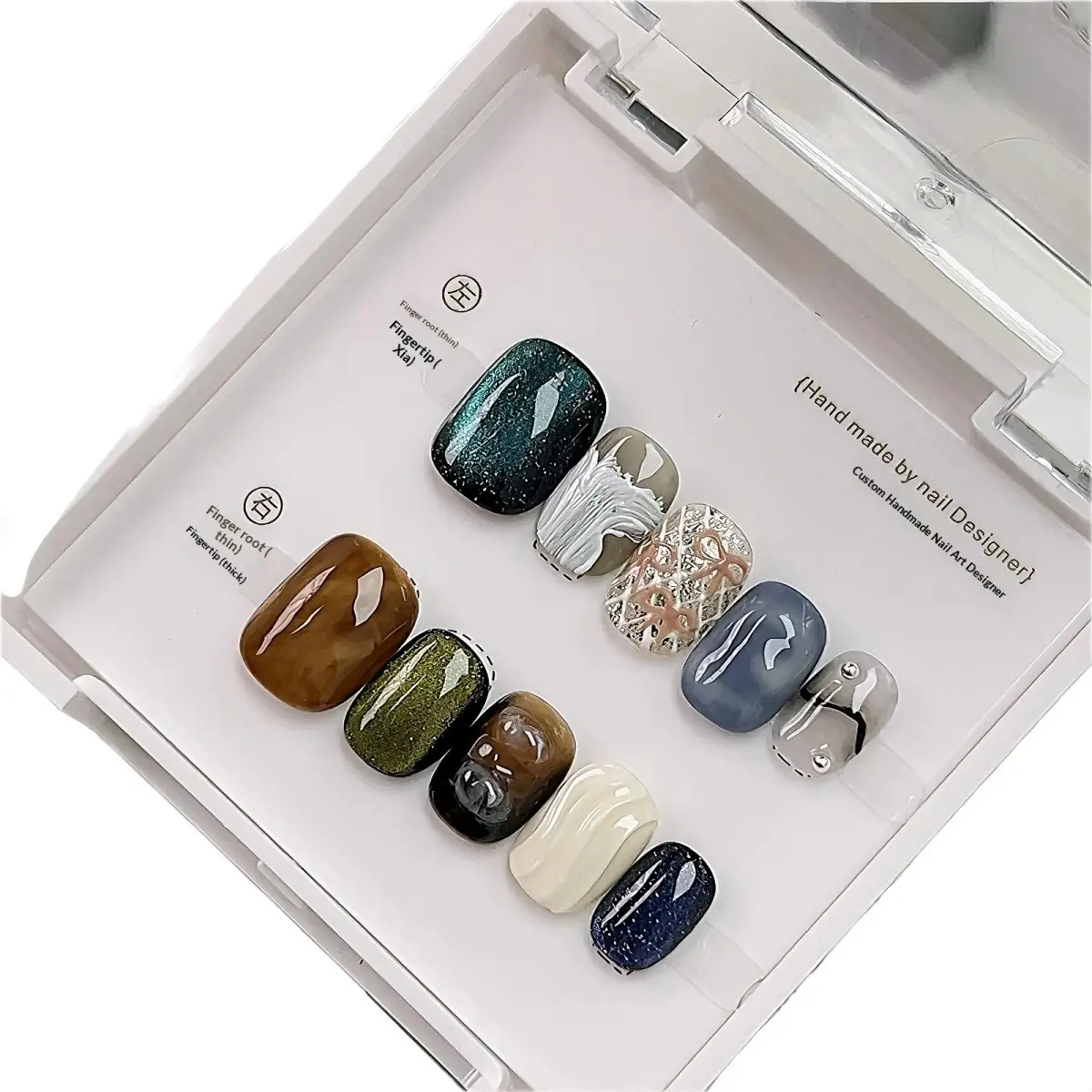 Handmade Multicolored Ombre Cat-eye Nail Tips
