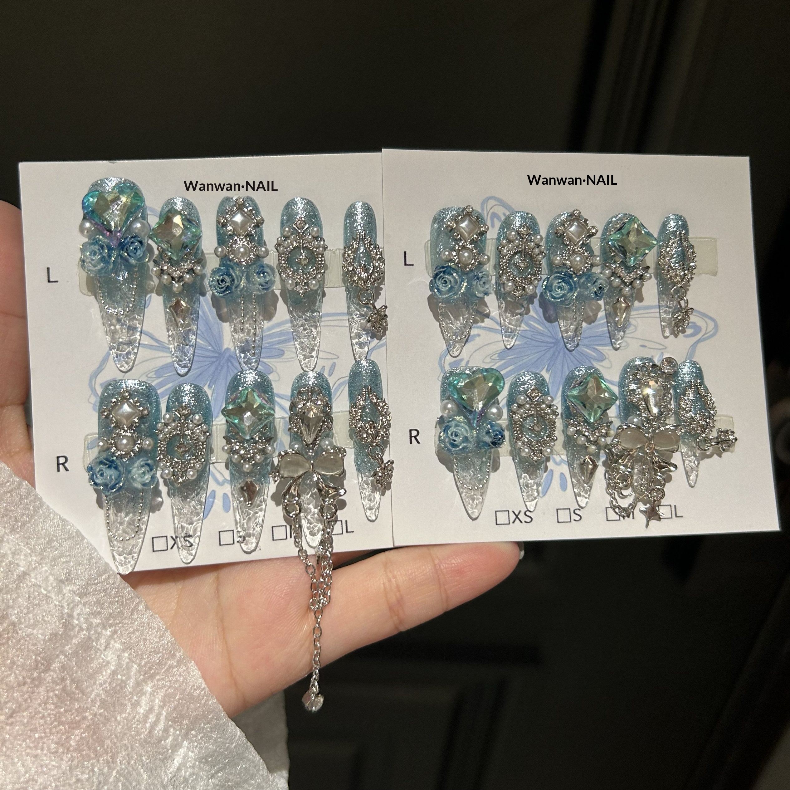 Hand-applied Nail Tips Glass Nails Shattered Ice Design