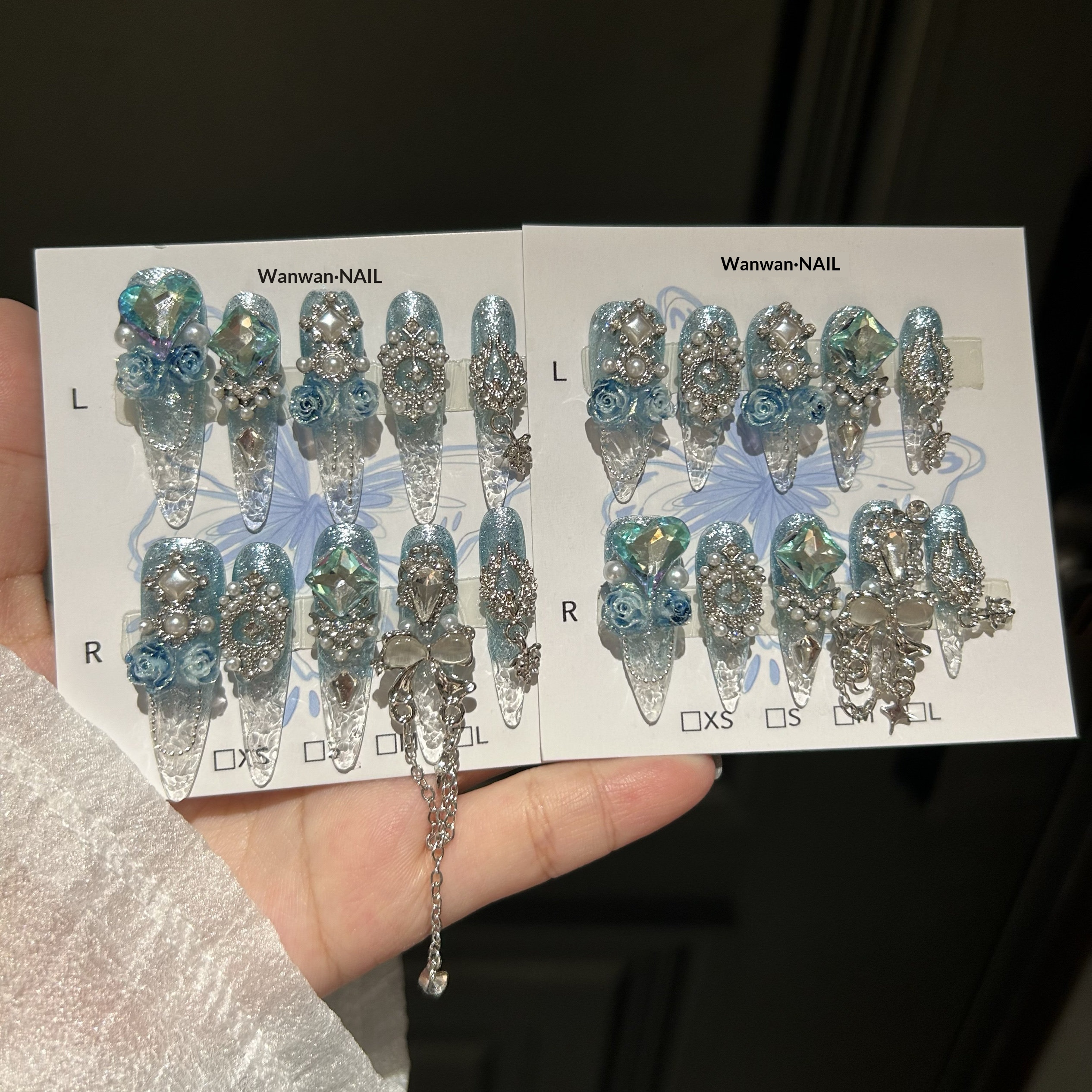 Hand-applied Nail Tips Glass Nails Shattered Ice Design