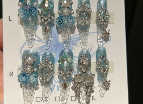 Hand-applied Nail Tips Glass Nails Shattered Ice Design