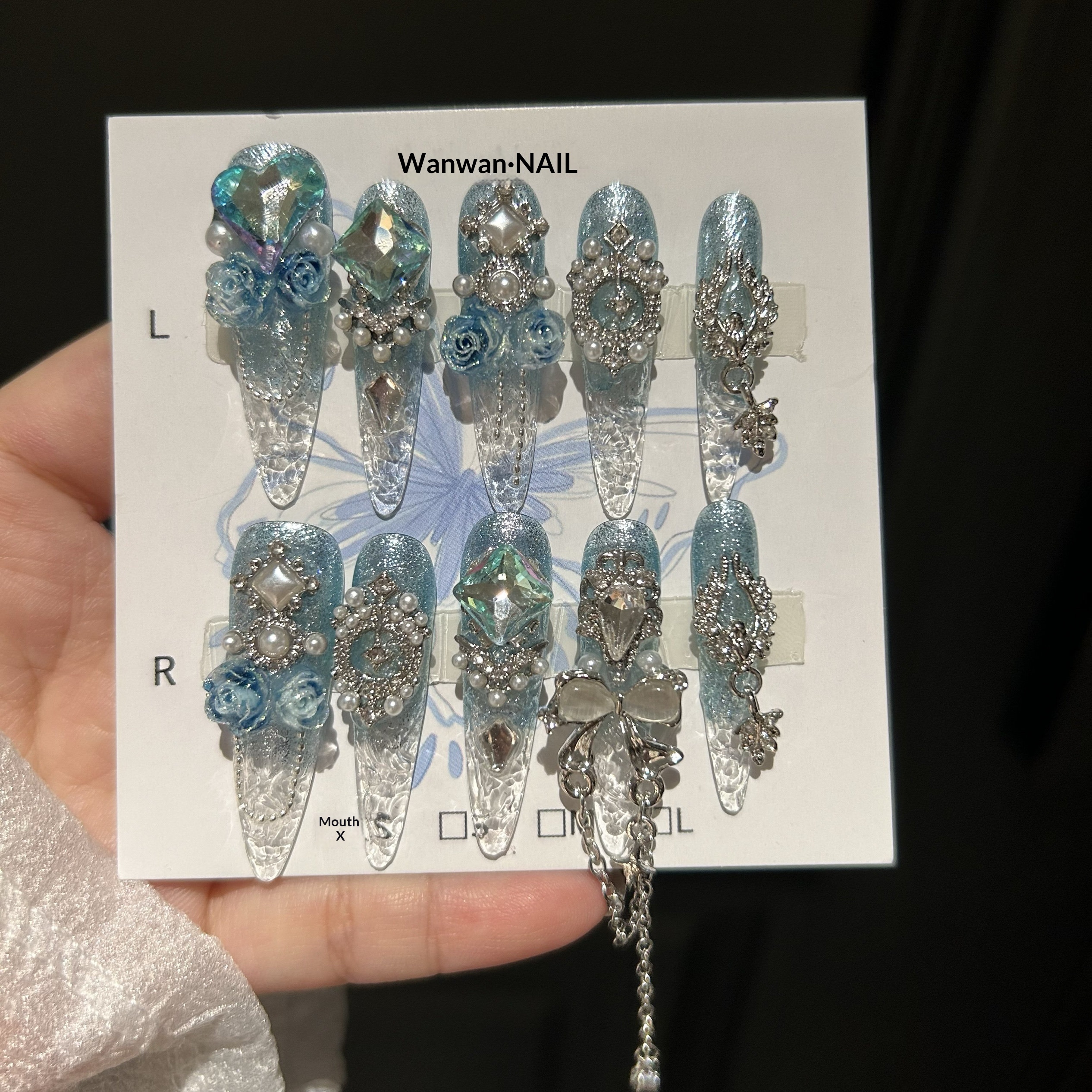 Hand-applied Nail Tips Glass Nails Shattered Ice Design