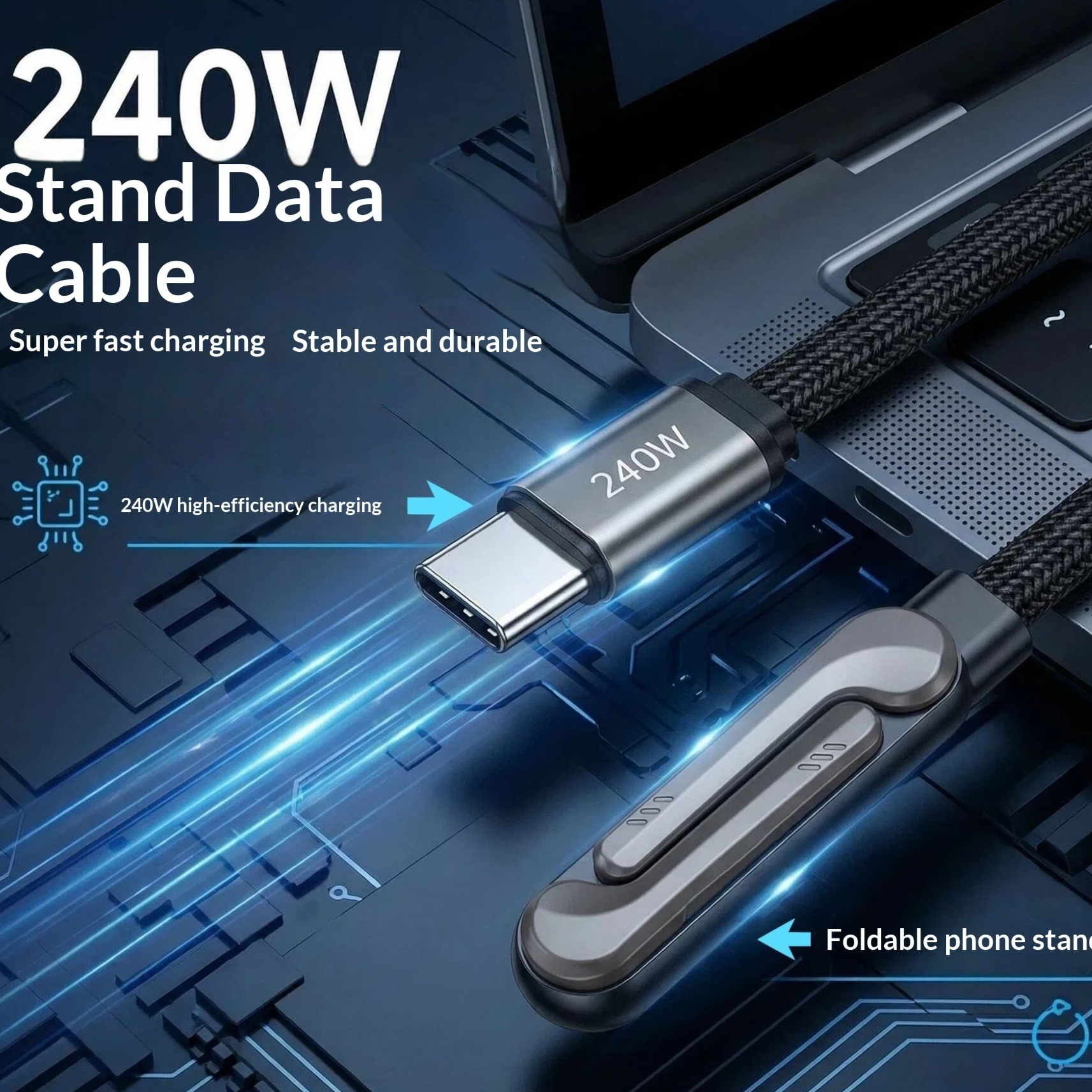240W Foldable Stand Data Cable With Super fast Charging Support - imagen 1