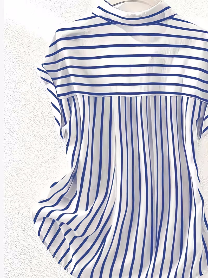 Womens Casual Striped Retro New Arrival Printed Short-Sleeve Shirt