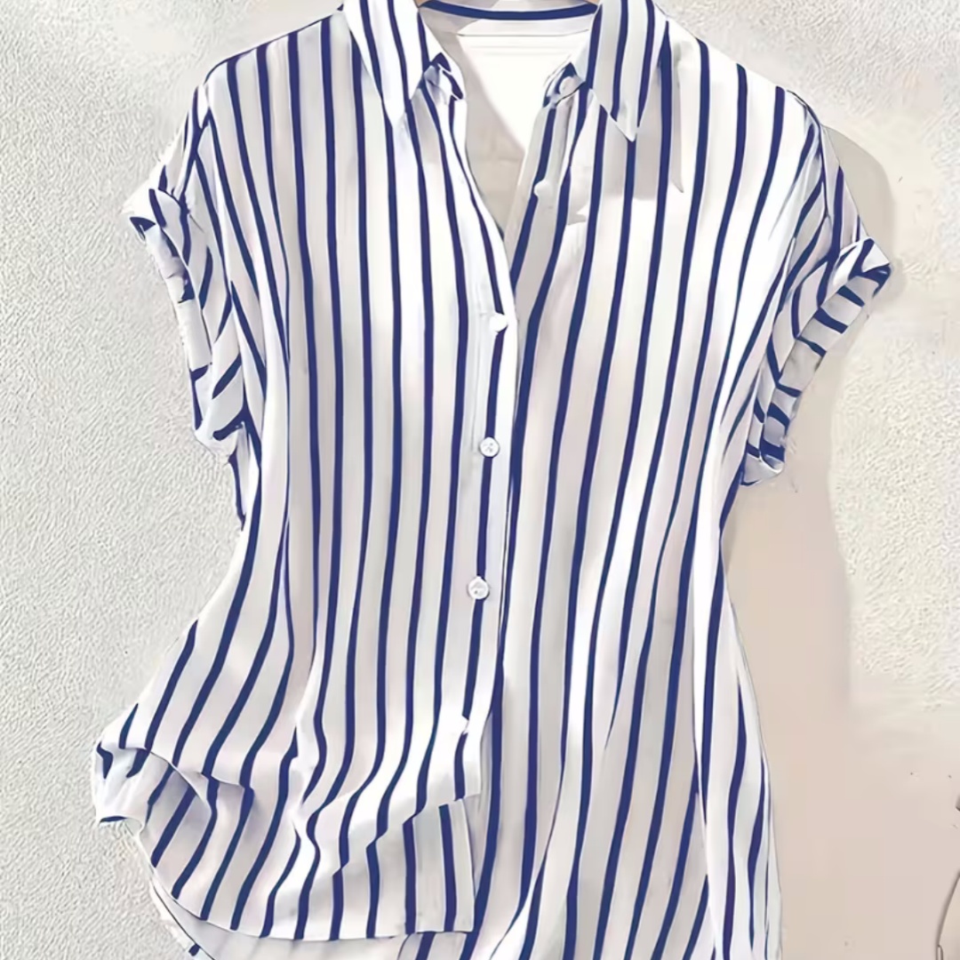 Womens Casual Striped Retro New Arrival Printed Short-Sleeve Shirt