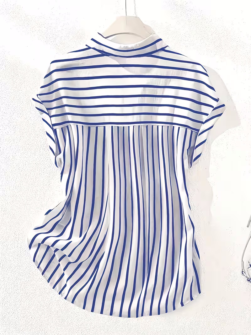 Womens Casual Striped Retro New Arrival Printed Short-Sleeve Shirt