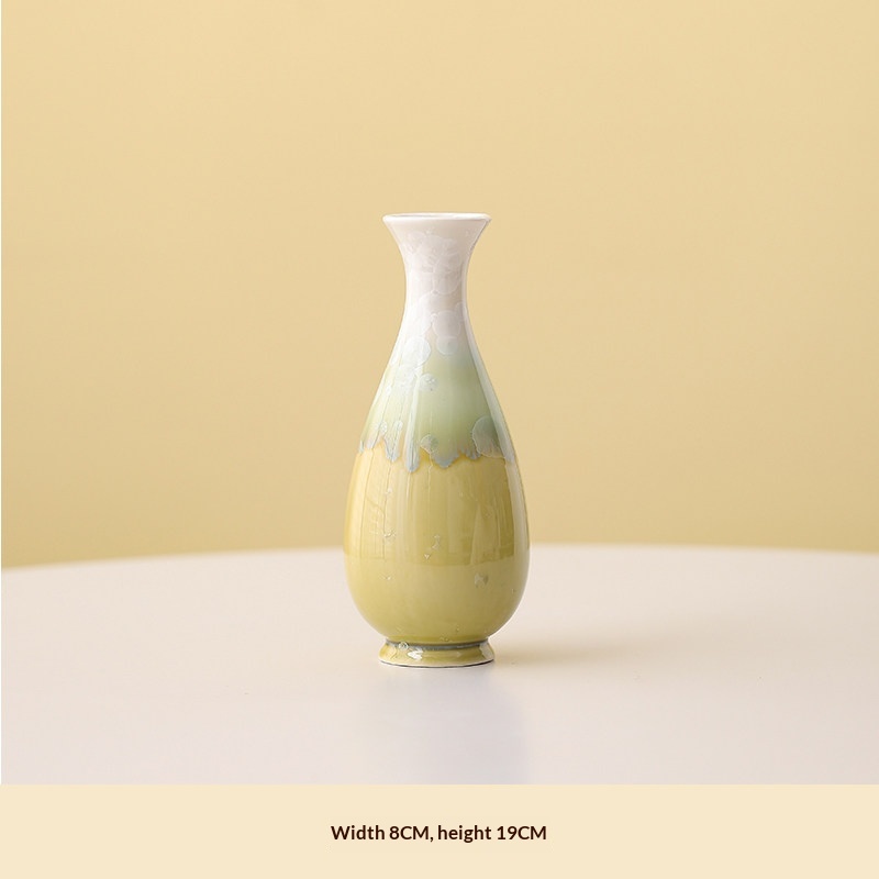 Crystal-glazed Beige Ceramic Small Vase A Decorative Art Piece For The Tabletop