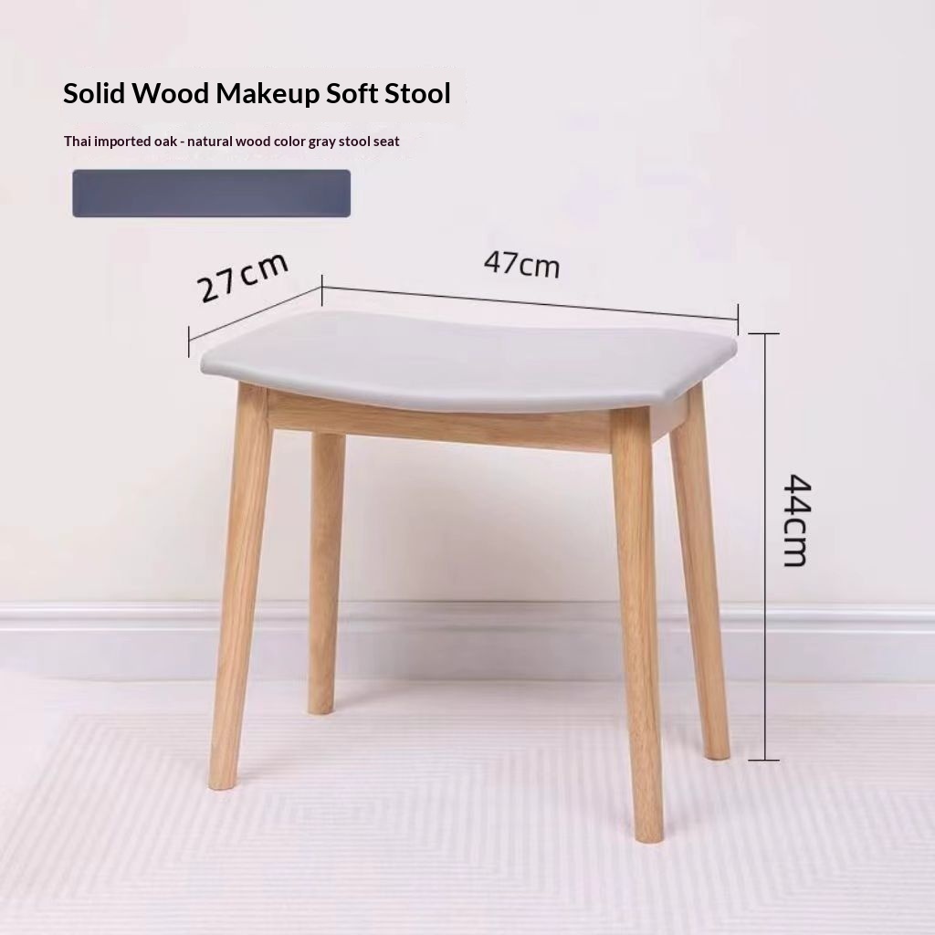 Modern Minimalist Upholstered Makeup Stool With A Solid-wood Curved Design