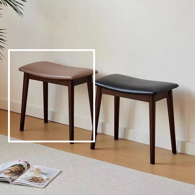 Modern Minimalist Upholstered Makeup Stool With A Solid-wood Curved Design
