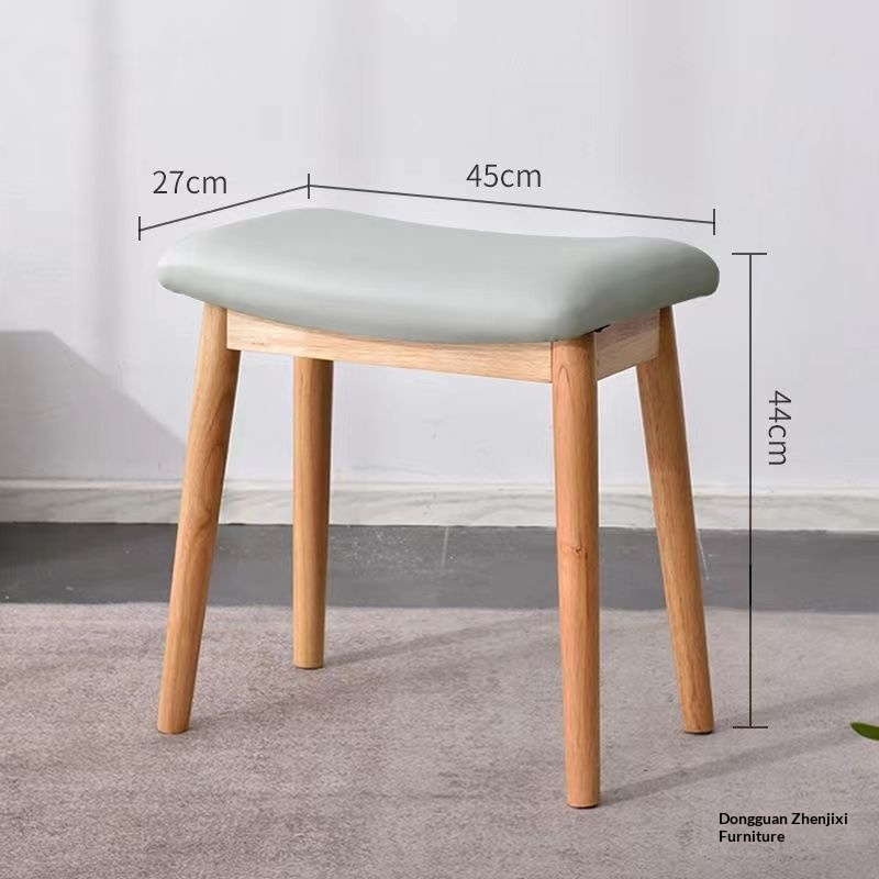 Modern Minimalist Upholstered Makeup Stool With A Solid-wood Curved Design