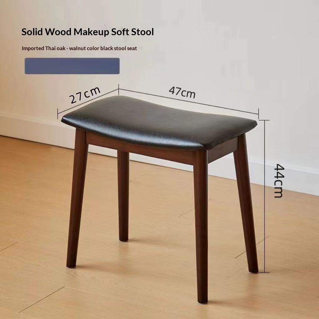 Modern Minimalist Upholstered Makeup Stool With A Solid-wood Curved Design
