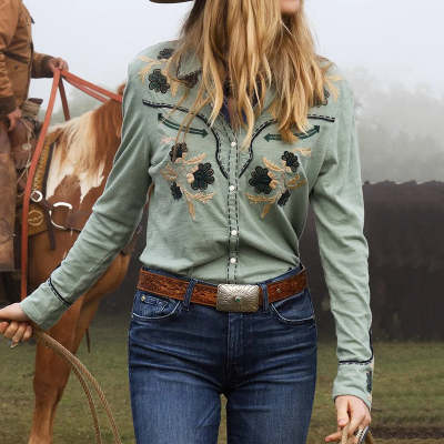 Womens Printed Crew-Neck Top