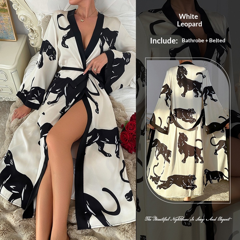 Womens Long Satin Bathrobe Pajamas