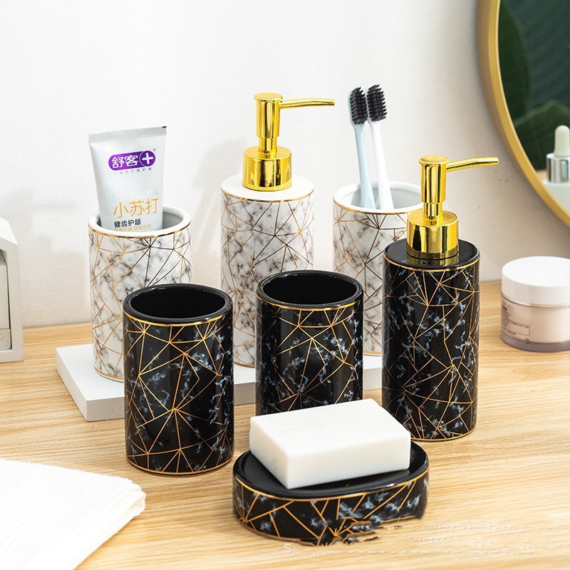 Ceramic Lotion Bottle Toothbrush Holder Cup Kit