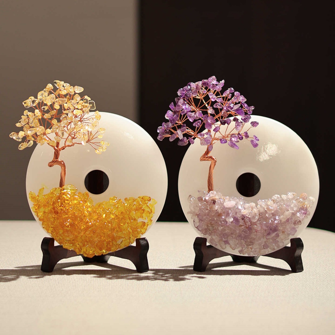 Natural Jade Peace Pendant Amethyst Money Tree Ornament