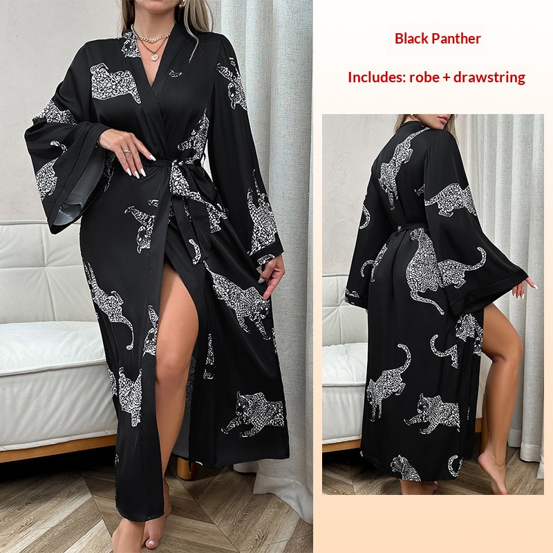 Womens Long Satin Bathrobe Pajamas
