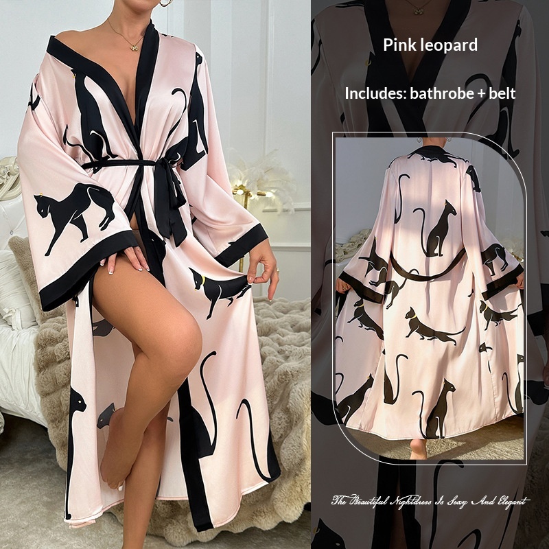 Womens Long Satin Bathrobe Pajamas