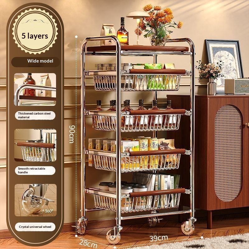 Multi-tier Pull-out Vegetable And Snack Basket Organizer With A Mobile Cart Frame