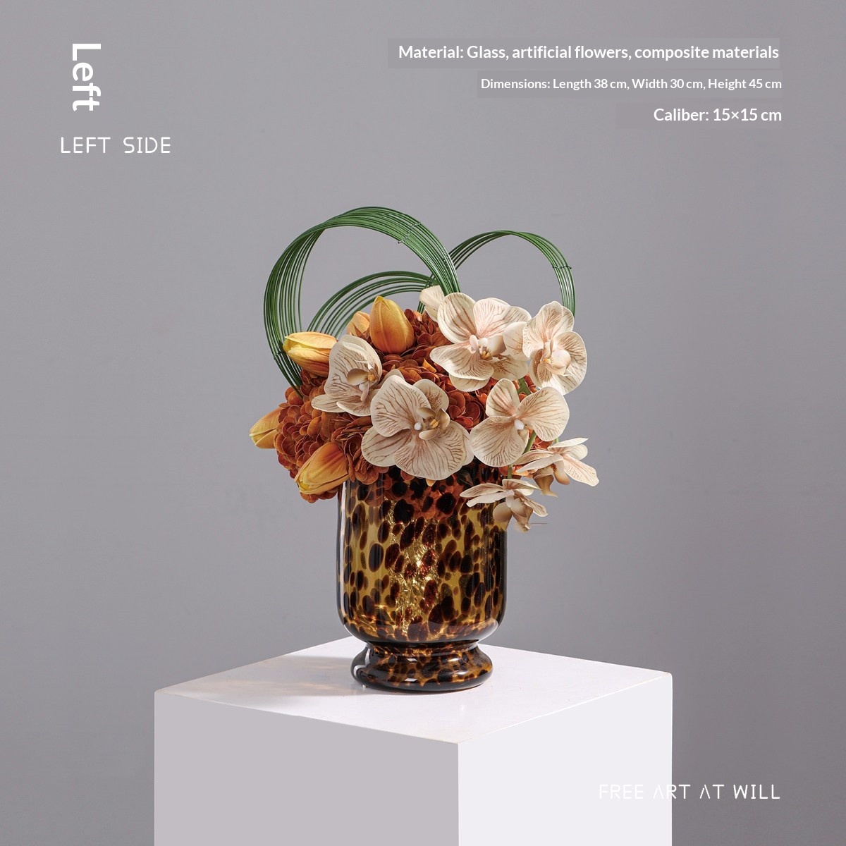 Living Room Amber Vase Display With Artificial Floral Arrangements