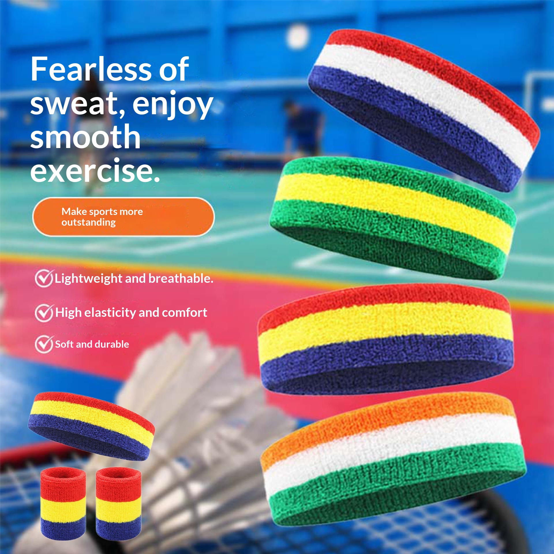Sweat-Absorbing Headband And Wristband Set For Running And Fitness Exercises