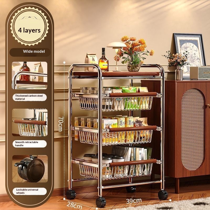 Multi-tier Pull-out Vegetable And Snack Basket Organizer With A Mobile Cart Frame