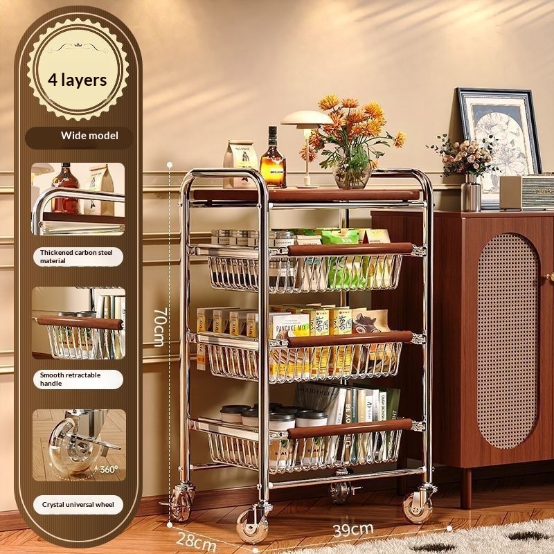 Multi-tier Pull-out Vegetable And Snack Basket Organizer With A Mobile Cart Frame