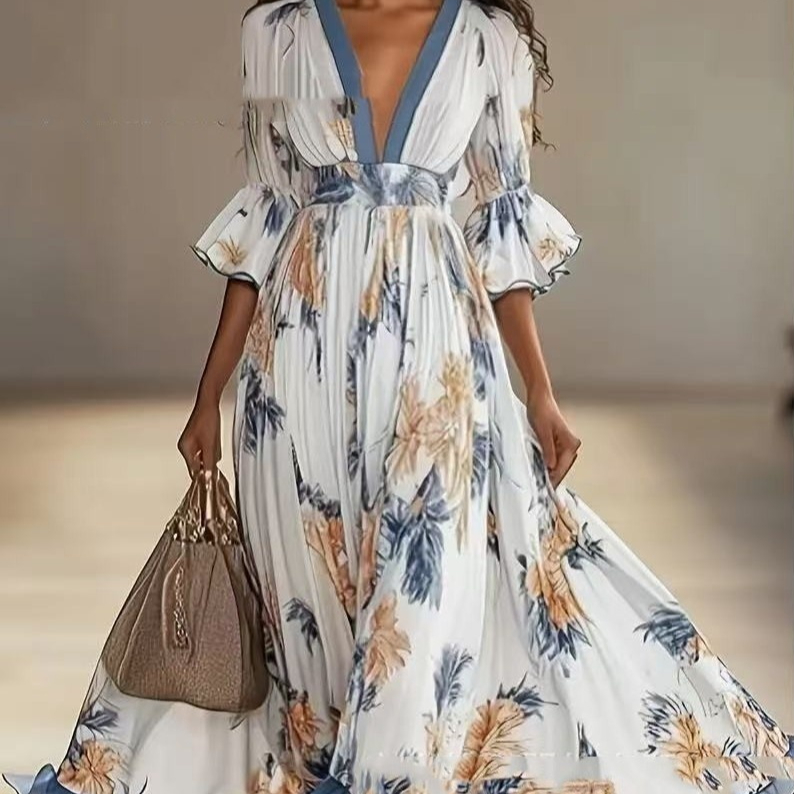 Printed Dress With A Flared Hem For Women