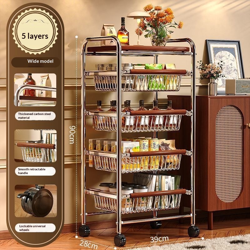 Multi-tier Pull-out Vegetable And Snack Basket Organizer With A Mobile Cart Frame