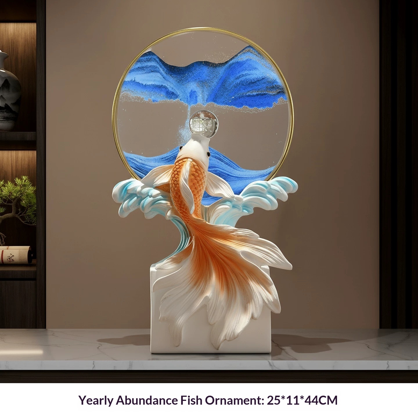 Yearly abundance and fortune-bringing koi sand art ornament