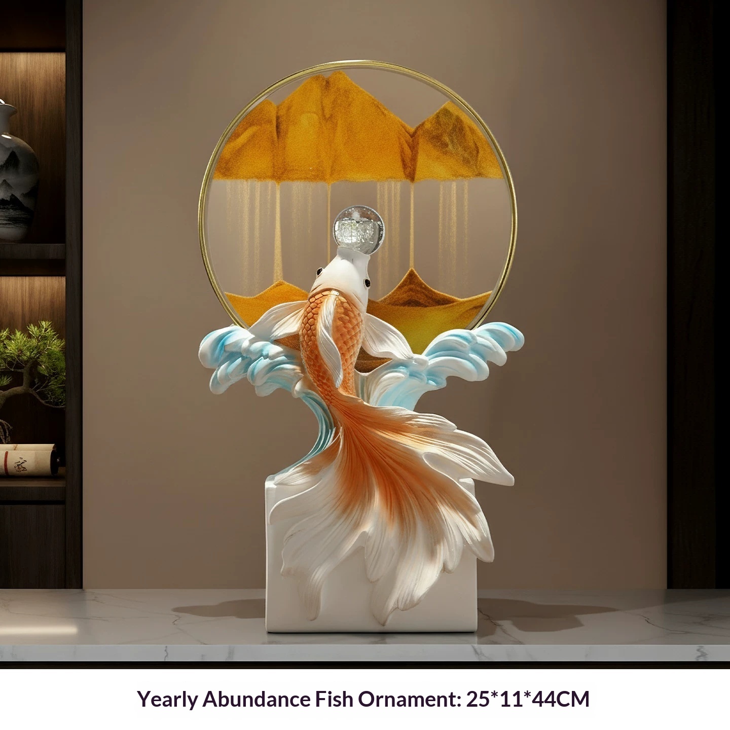 Yearly abundance and fortune-bringing koi sand art ornament