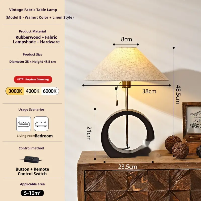 Retro Atmosphere-Boosting Solid Wood American-Style Bedside Lamp