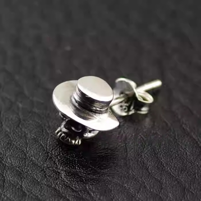 925 Sterling Silver Top Hat Skull Imported Thai Silver Earrings