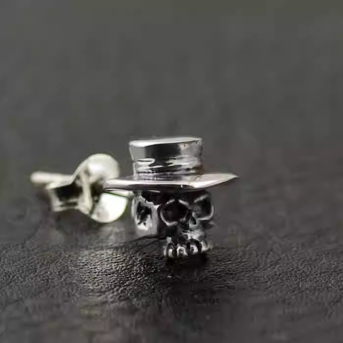 925 Sterling Silver Top Hat Skull Imported Thai Silver Earrings