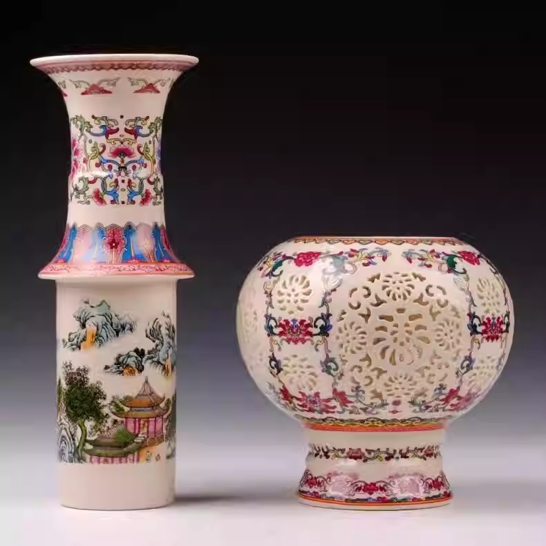 High-end Enamel-colored Double-layer Ivory Openwork Thin-bodied Vase