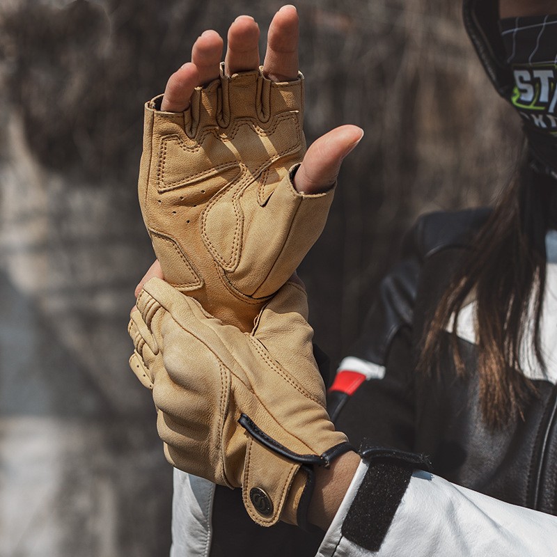 Vintage Leather Half-Finger Motorcycle Gloves