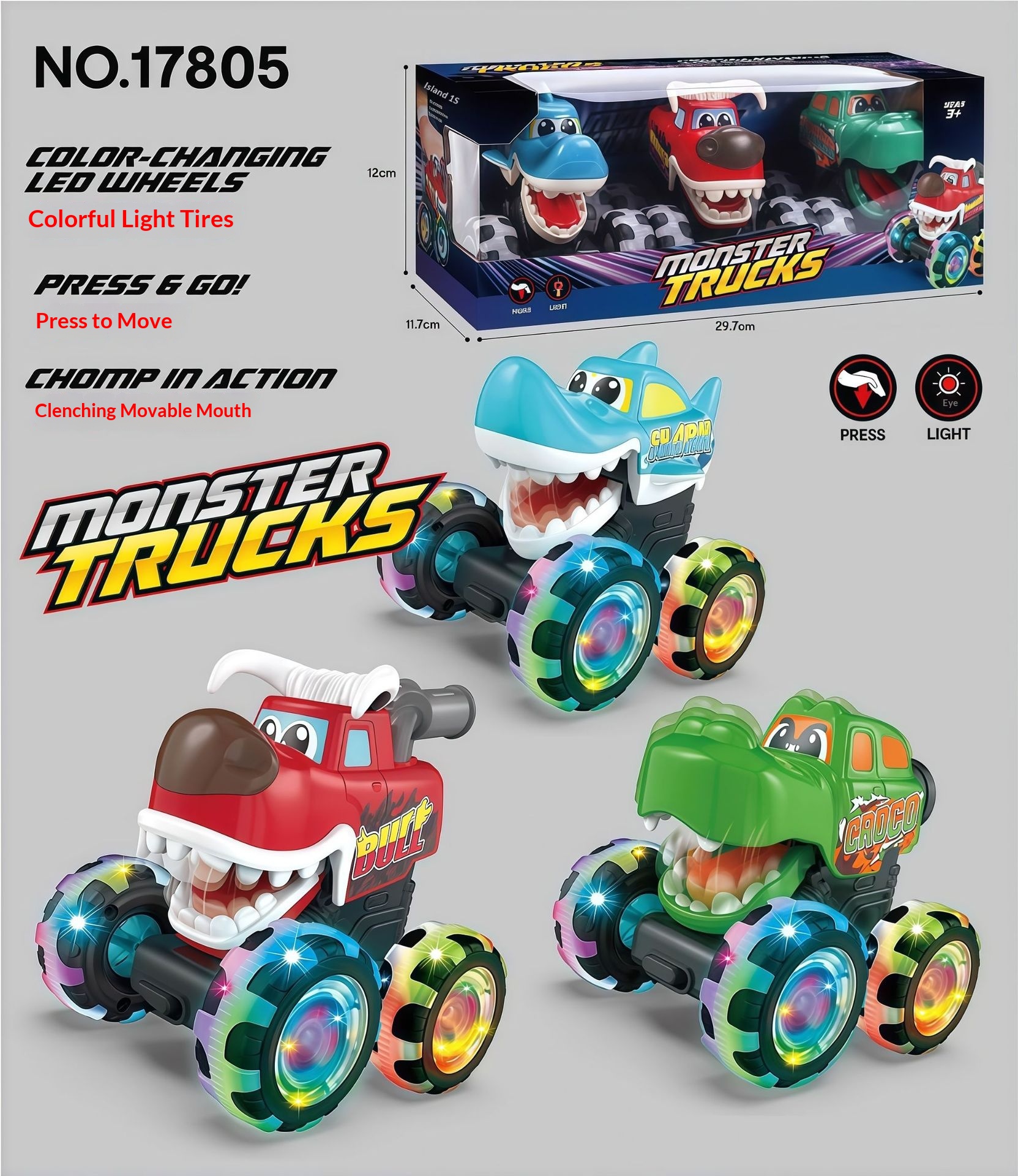 Press-and-Light-Up Monster Truck Childrens Toy