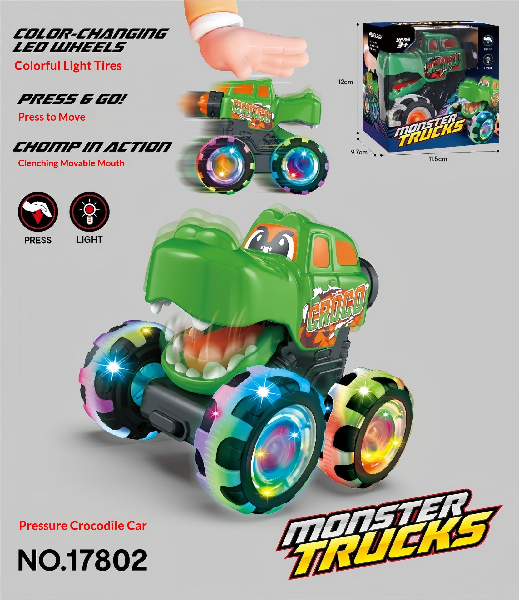 Press-and-Light-Up Monster Truck Childrens Toy