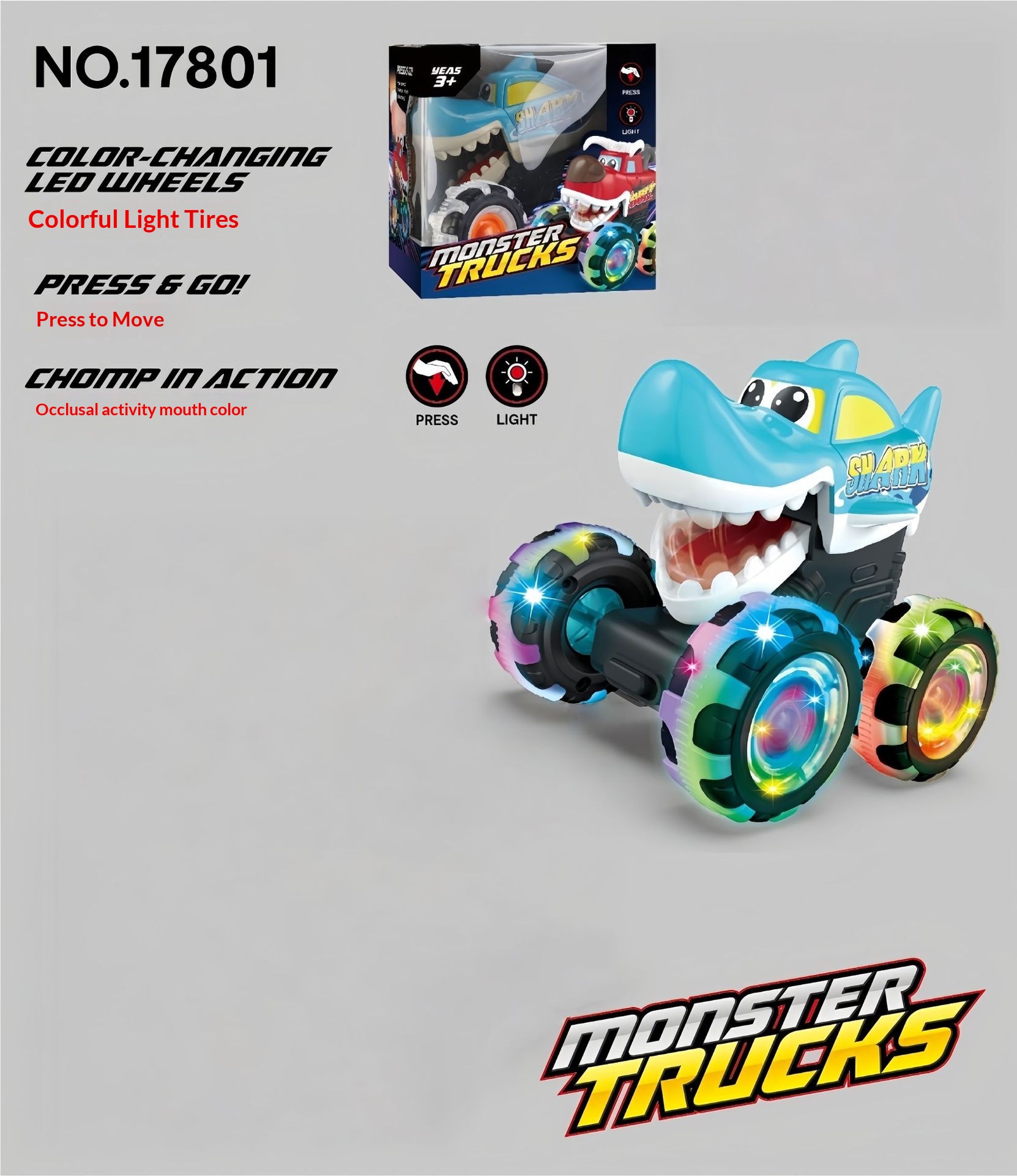Press-and-Light-Up Monster Truck Childrens Toy