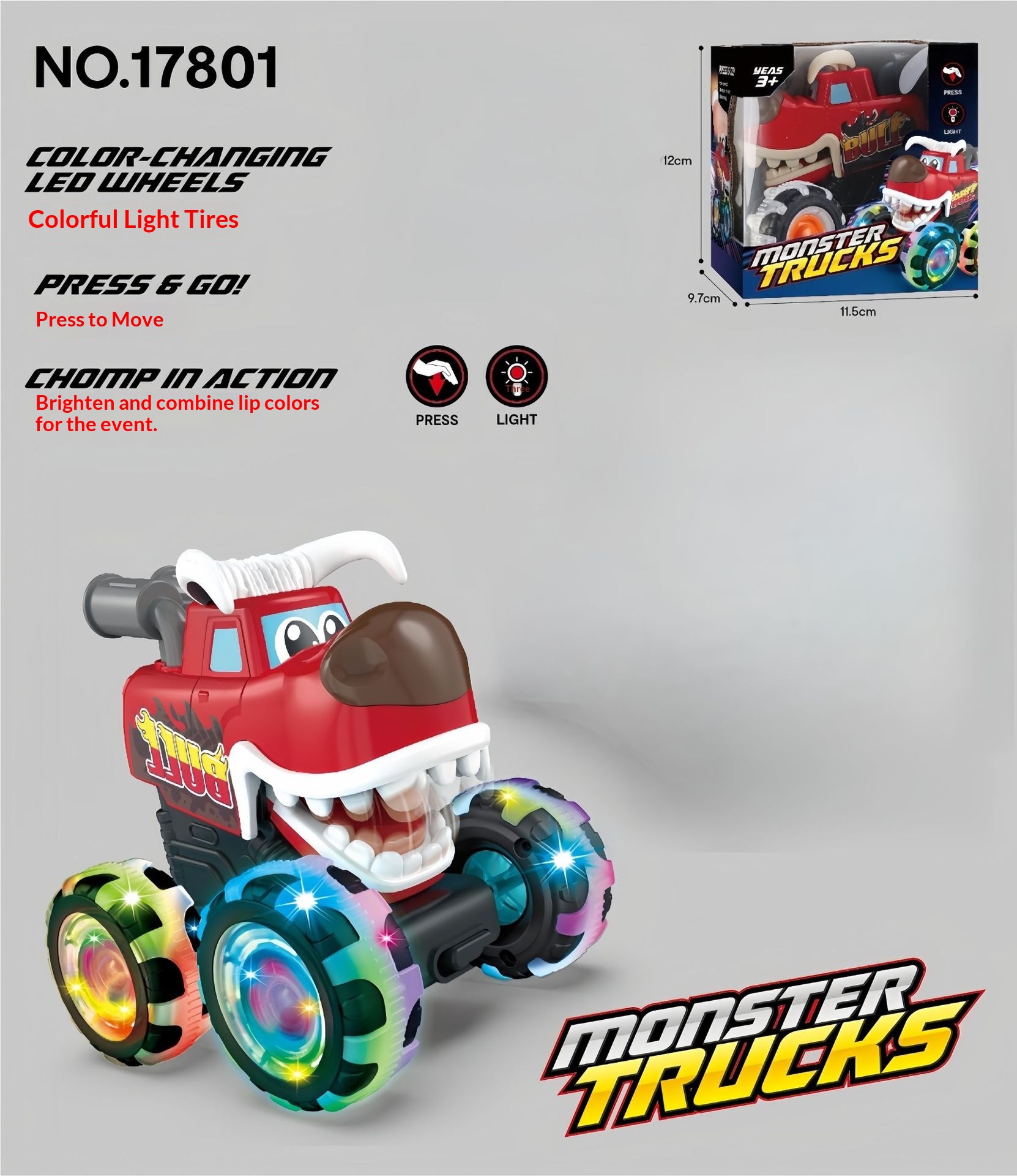 Press-and-Light-Up Monster Truck Childrens Toy