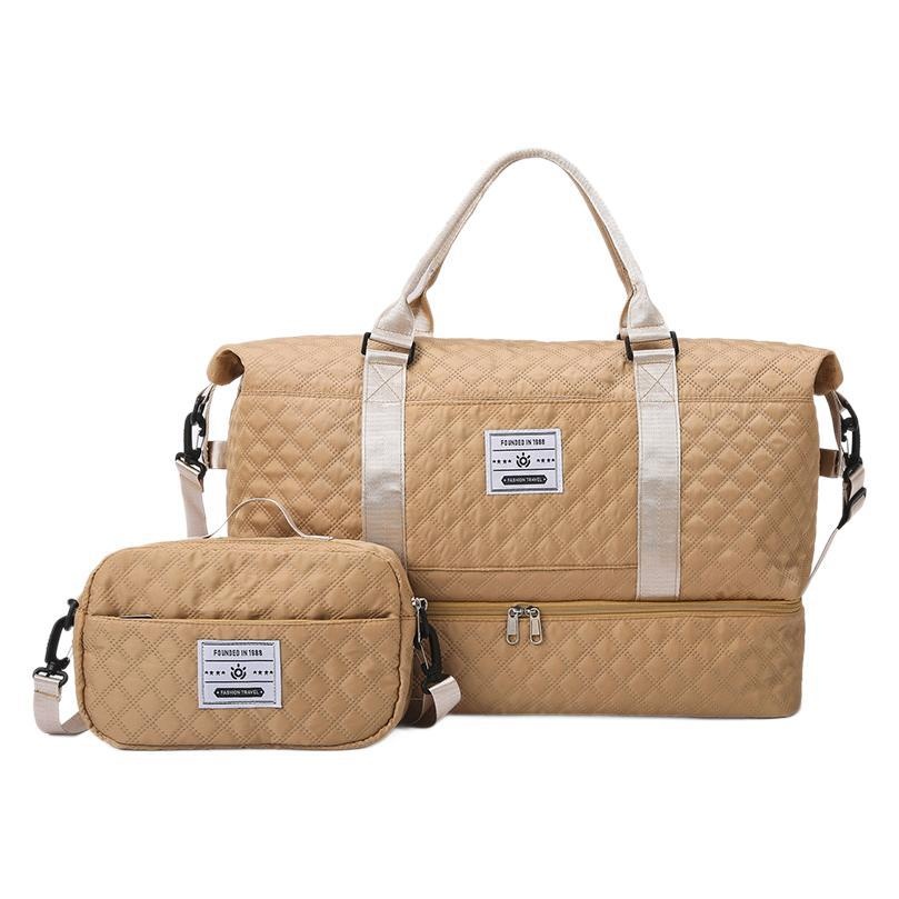 Large-Capacity Quilted Embroidered Thread Handle Crossbody Storage Travel Bag