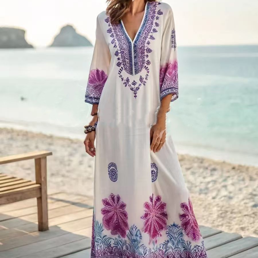 Fashionable And Elegant V-Neck Loose Womens Dress