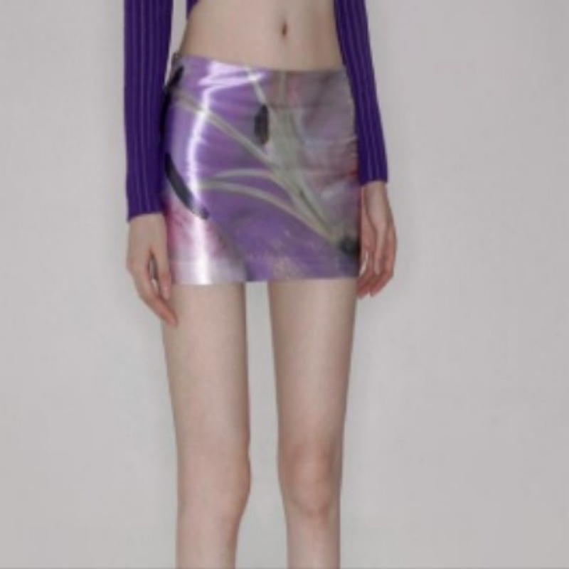 Purple Floral Stretch Printed Skirt