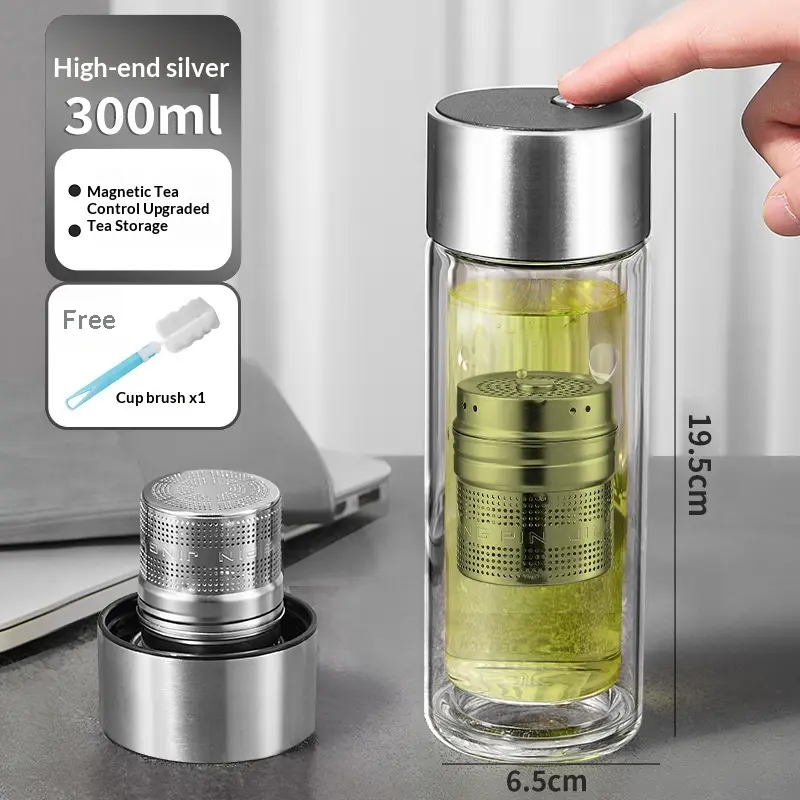 Tea-and-water-separating Magnetic-infuser Heat-resistant Glass Teacup