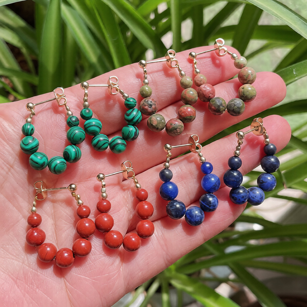 Natural Stone Earrings Hand-Strung Beaded U-Shaped Earrings