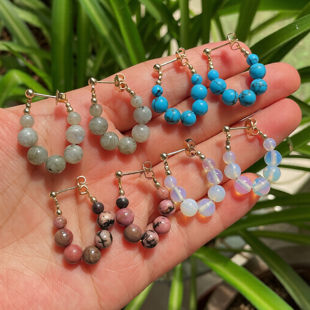 Natural Stone Earrings Hand-Strung Beaded U-Shaped Earrings